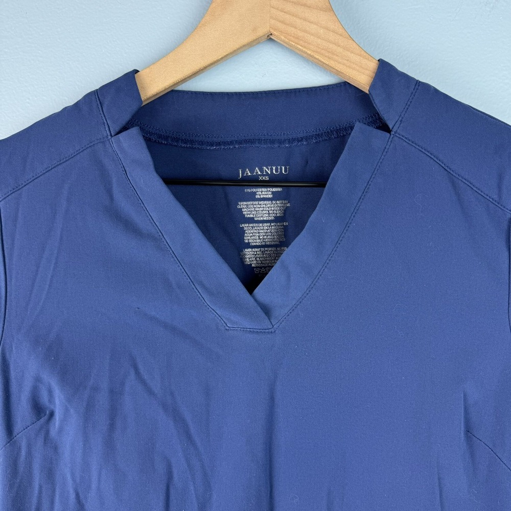 Jaanuu Womens XXS Blue V-Neck Short Sleeve Scrub Top Shirt Medical Nurse J96061